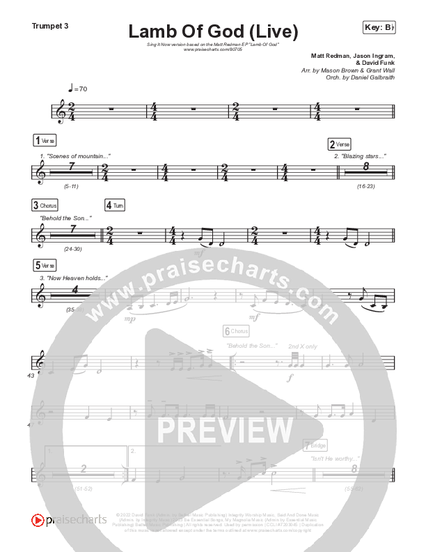 Lamb Of God (Sing It Now) Trumpet 3 (Matt Redman / David Funk / Arr. Mason Brown)