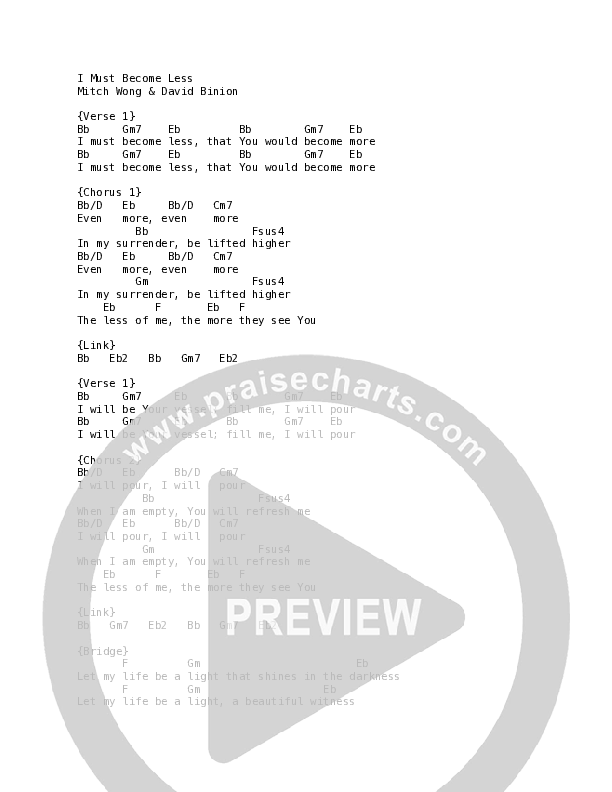 I Must Become Less Chord Chart (Mitch Wong)