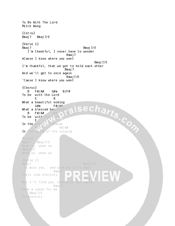 To Be With The Lord Chord Chart (Mitch Wong)