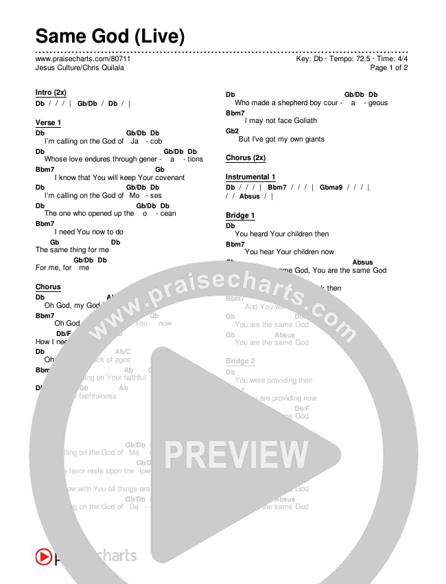Same God (Live) Chords & Lyrics (Jesus Culture / Chris Quilala)