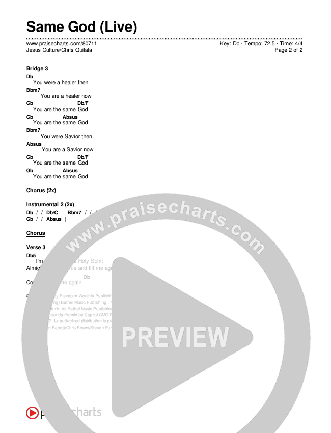 Same God (Live) Chords & Lyrics (Jesus Culture / Chris Quilala)