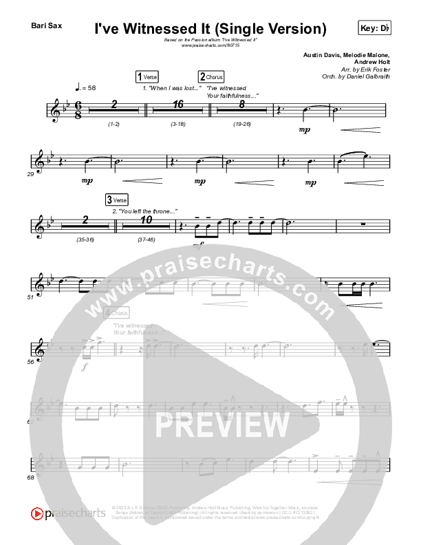I've Witnessed It (Single) Bari Sax (Passion / Melodie Malone)