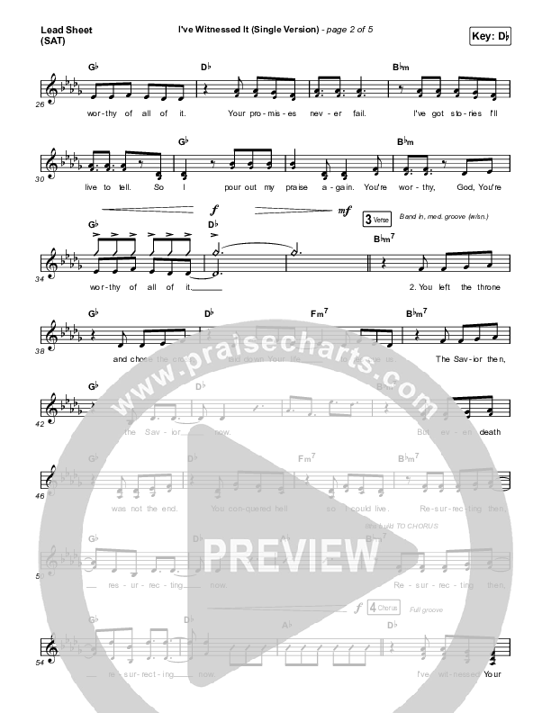 I've Witnessed It (Single) Lead Sheet (SAT) (Passion / Melodie Malone)