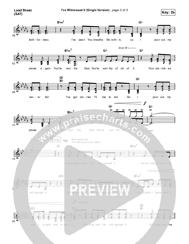 I've Witnessed It (Single) Lead Sheet (SAT) (Passion / Melodie Malone)