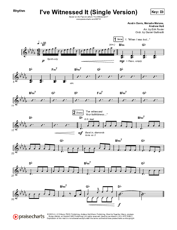 I've Witnessed It (Single) Rhythm Chart (Passion / Melodie Malone)