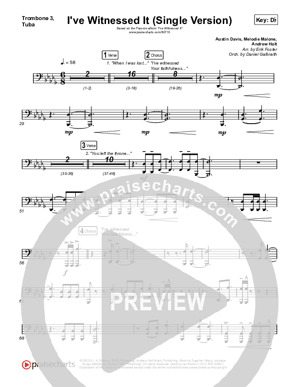 I've Witnessed It (Single) Trombone 3/Tuba (Passion / Melodie Malone)