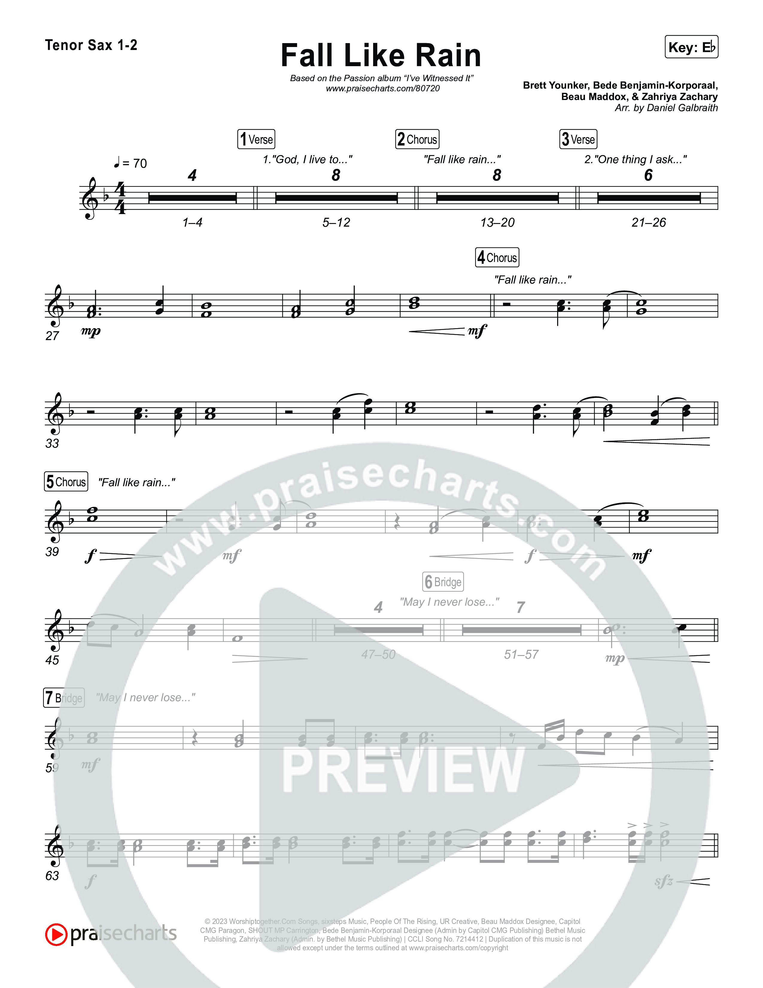 Fall Like Rain (Live From Passion 2023) Tenor Sax 1/2 (Passion / Rachel Halbach)