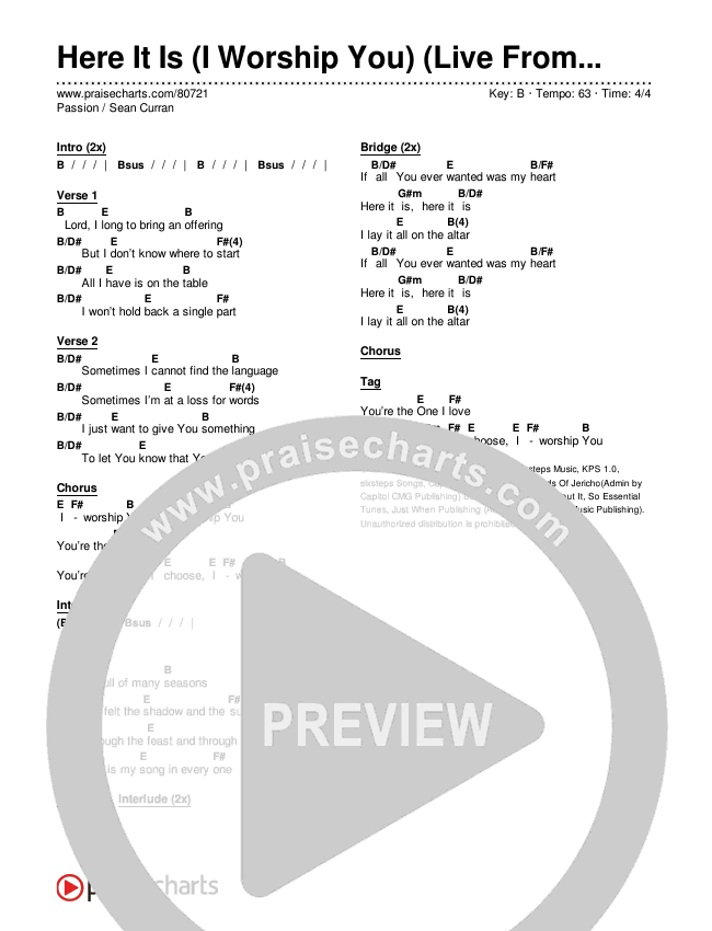 Here It Is (I Worship You) (Live From Passion 2023) Chords & Lyrics (Passion / Sean Curran)