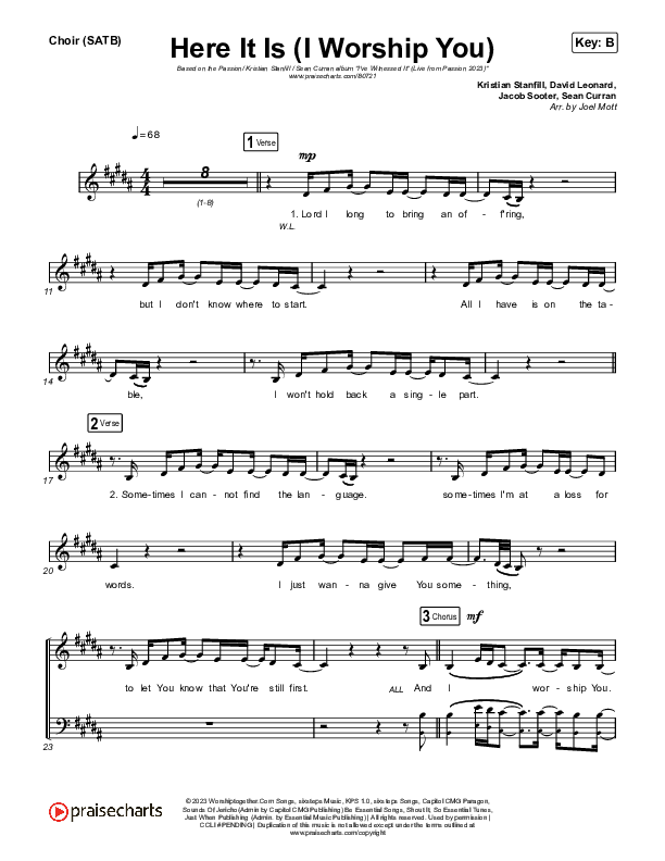 Here It Is (I Worship You) (Live From Passion 2023) Choir Sheet (SATB) (Passion / Sean Curran)