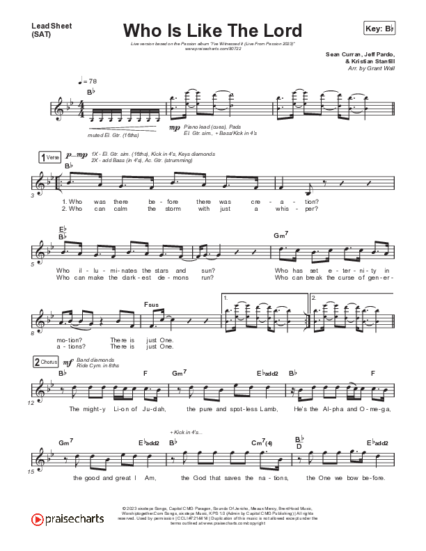Who Is Like The Lord (Live From Passion 2023) Lead Sheet (SAT) (Passion / Landon Wolfe)