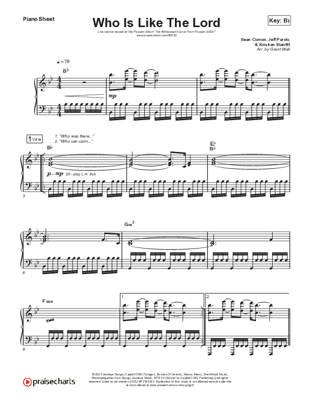 Who Is Like The Lord (Live From Passion 2023) Piano Sheet (Passion / Landon Wolfe)