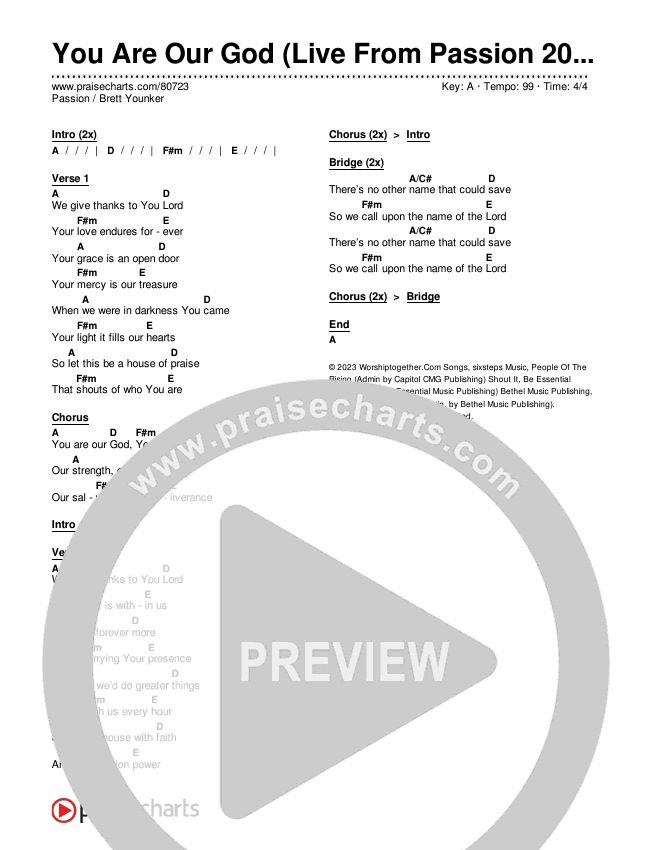 You Are Our God (Live From Passion 2023) Chords & Lyrics (Passion / Brett Younker)
