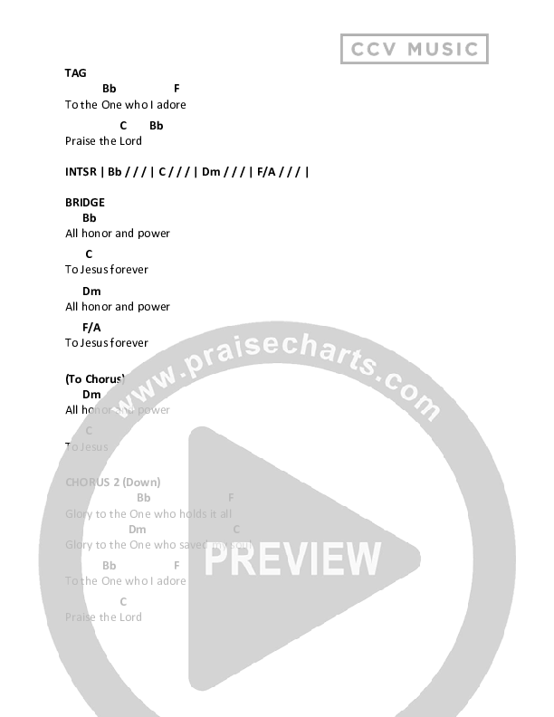 Glory To The One Chord Chart (CCV Music / Watoto)