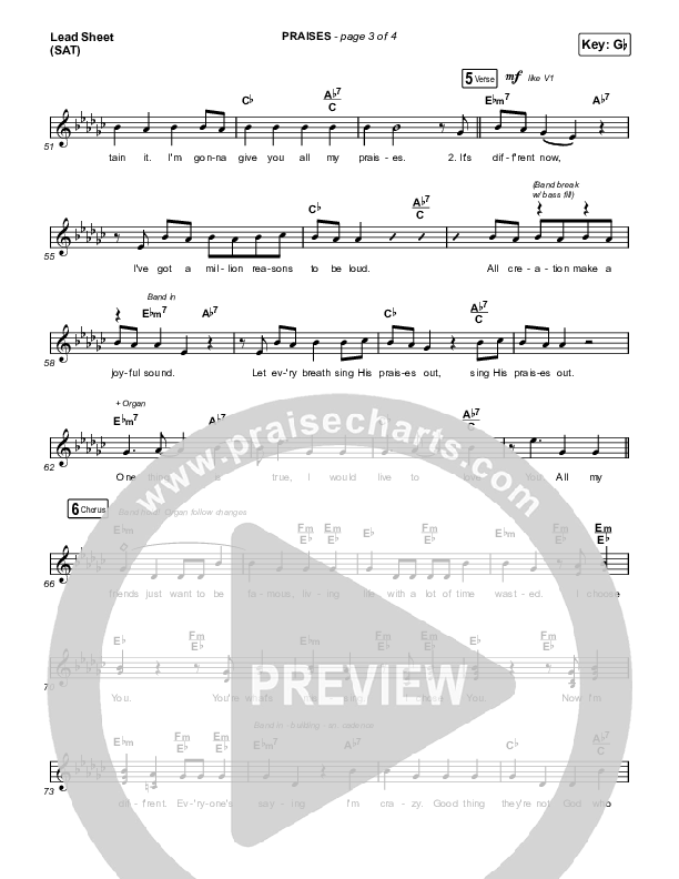 PRAISES Lead Sheet (SAT) (ELEVATION RHYTHM)