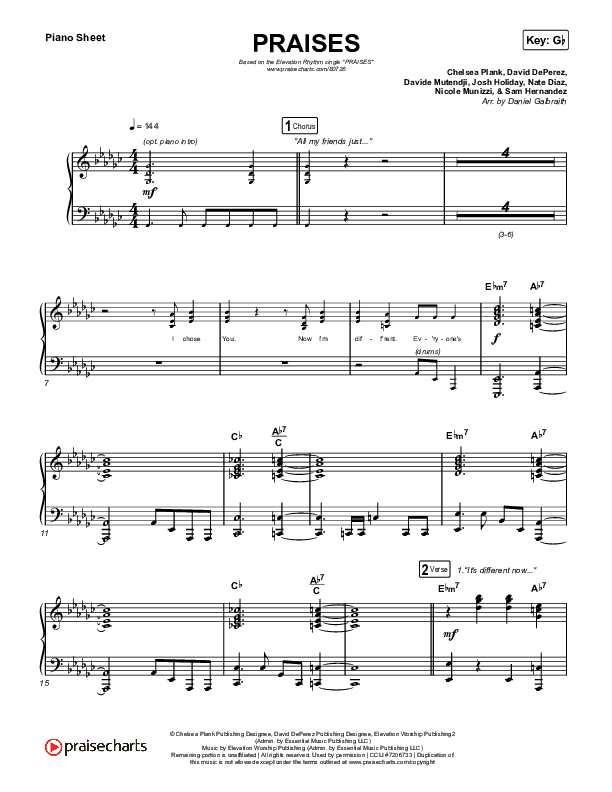 PRAISES Piano Sheet (ELEVATION RHYTHM)