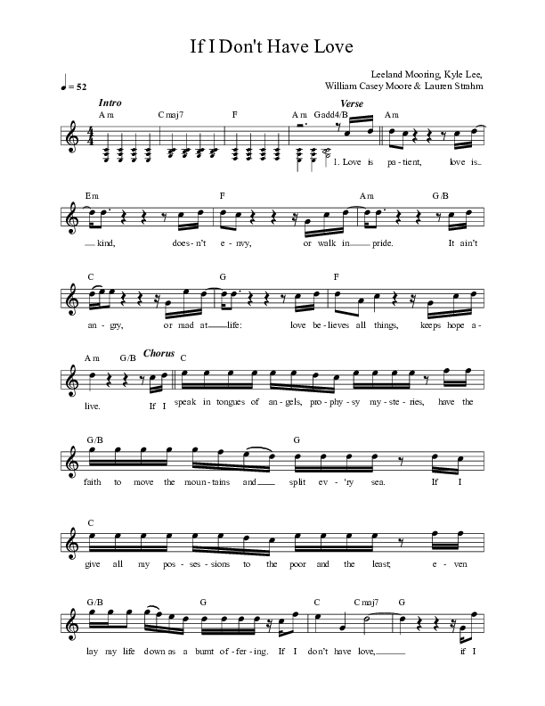 If I Don't Have Love Lead Sheet Melody (Leeland / Lauren Strahm)