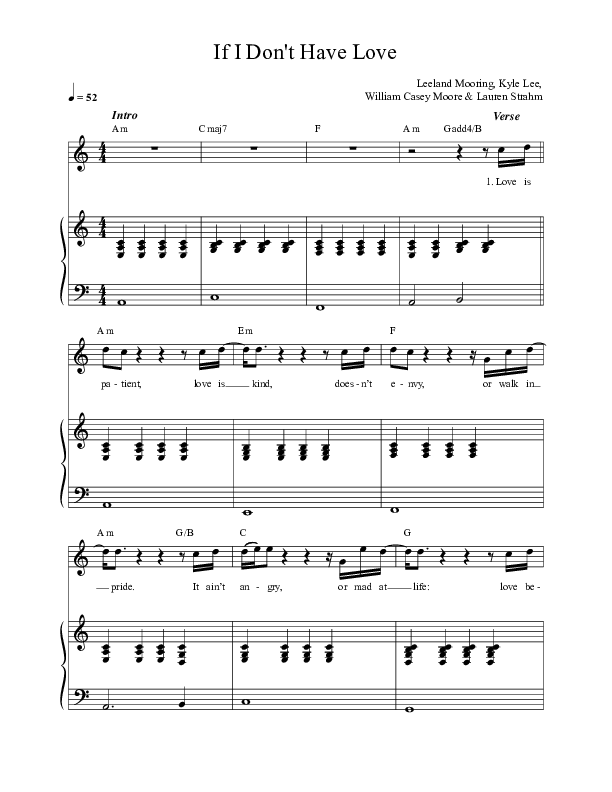 If I Don't Have Love Piano/Melody (Leeland / Lauren Strahm)