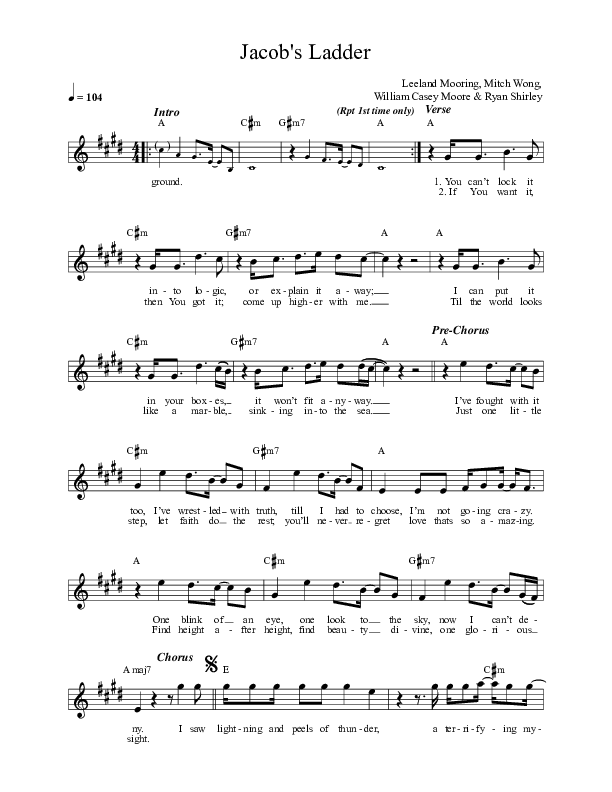 Jacob's Ladder Lead Sheet Melody (Leeland / Rita Springer)