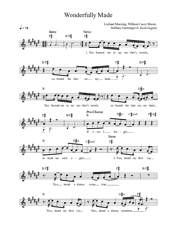 Wonderfully Made Lead Sheet Melody (Leeland)