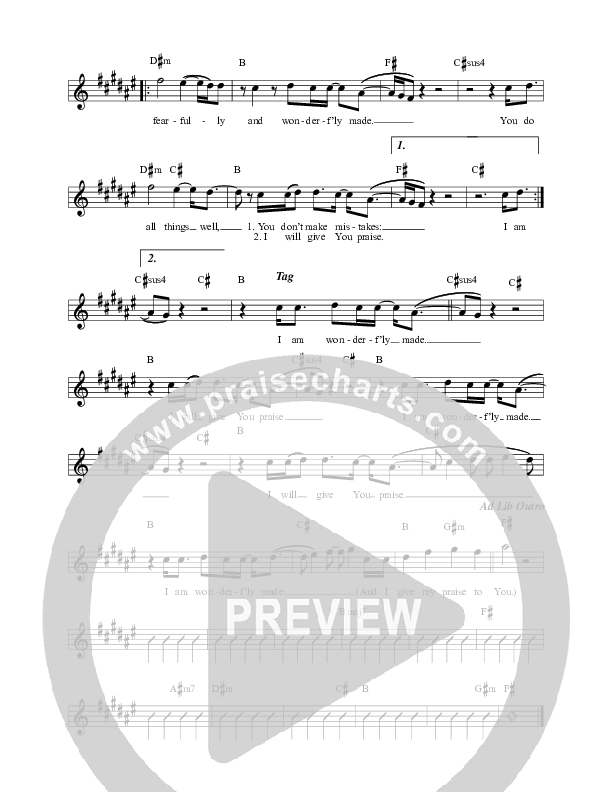 Wonderfully Made Lead Sheet Melody (Leeland)