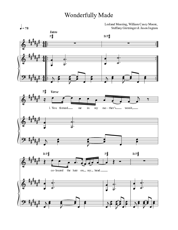 Wonderfully Made Piano/Melody (Leeland)