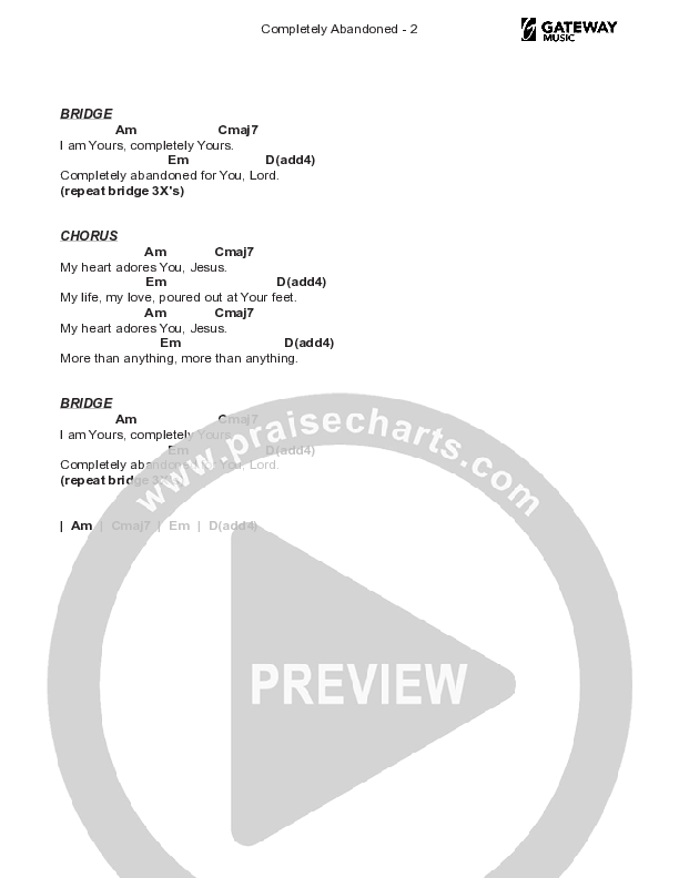 Completely Abandoned Chord Chart (Gateway Worship)