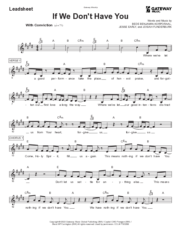 If We Don’t Have You Lead Sheet Melody (Gateway Worship)