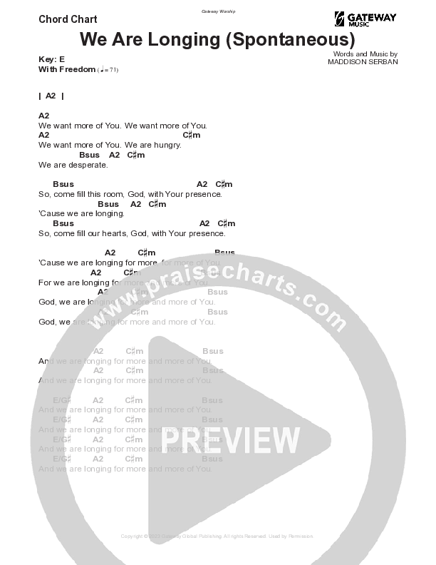 We Are Longing (Spontaneous) Chord Chart (Gateway Worship)