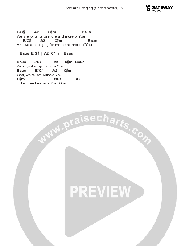 We Are Longing (Spontaneous) Chord Chart (Gateway Worship)