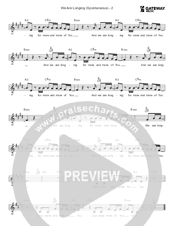 We Are Longing (Spontaneous) Lead Sheet Melody (Gateway Worship)