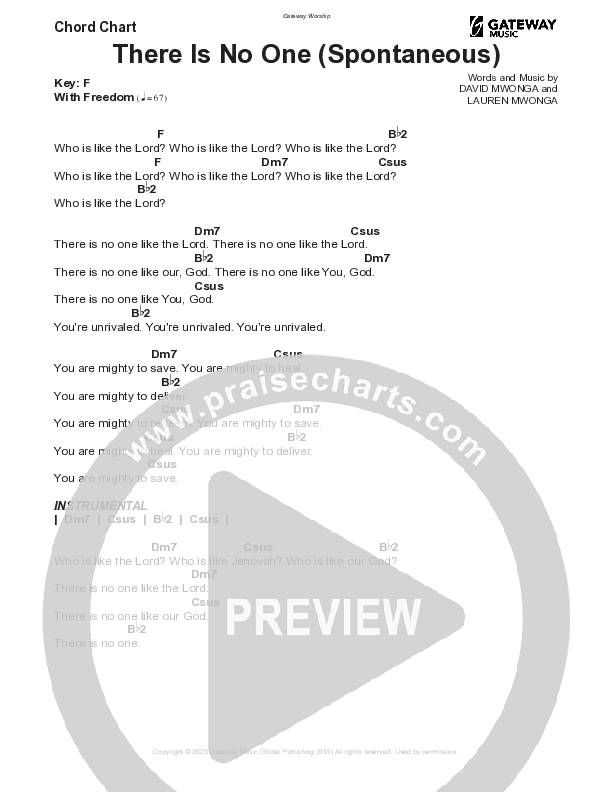 There Is No One (Spontaneous) Chord Chart (Gateway Worship)