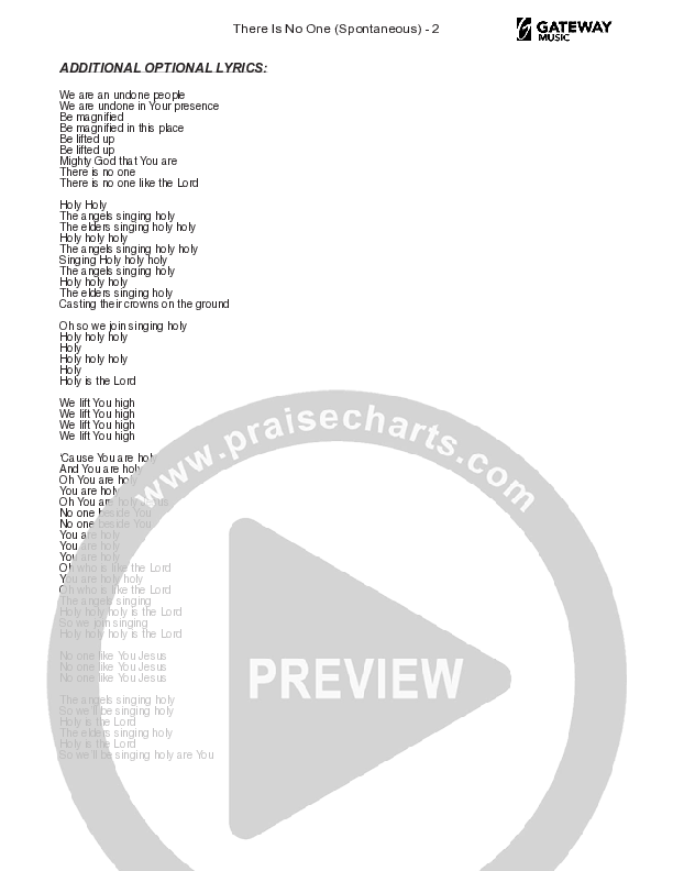 There Is No One (Spontaneous) Chord Chart (Gateway Worship)