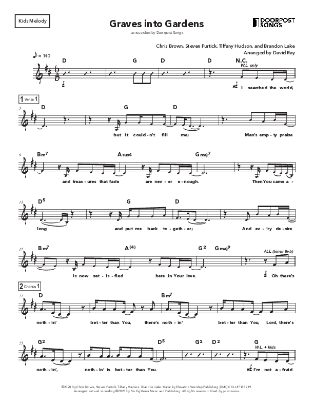 Graves Into Gardens (Kids) Lead Sheet Melody (Doorpost Songs / Dave and Jess Ray)