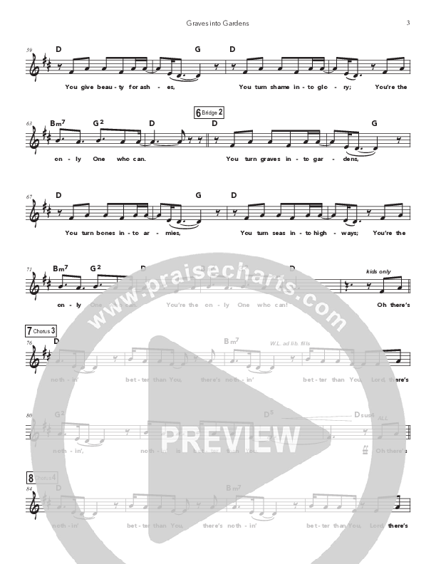 Graves Into Gardens (Kids) Lead Sheet Melody (Doorpost Songs / Dave and Jess Ray)