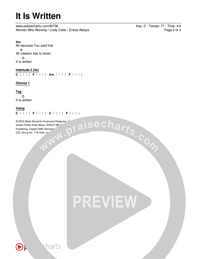 It Is Written Chords & Lyrics (Women Who Worship / Lindy Cofer / Eniola Abioye)