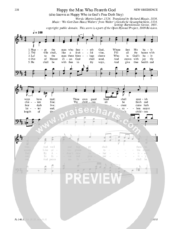 Happy the Man Who Feareth God Hymn Sheet (SATB) (Traditional Hymn)
