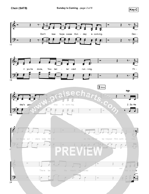 Sunday Is Coming Choir Sheet (SATB) (Phil Wickham)