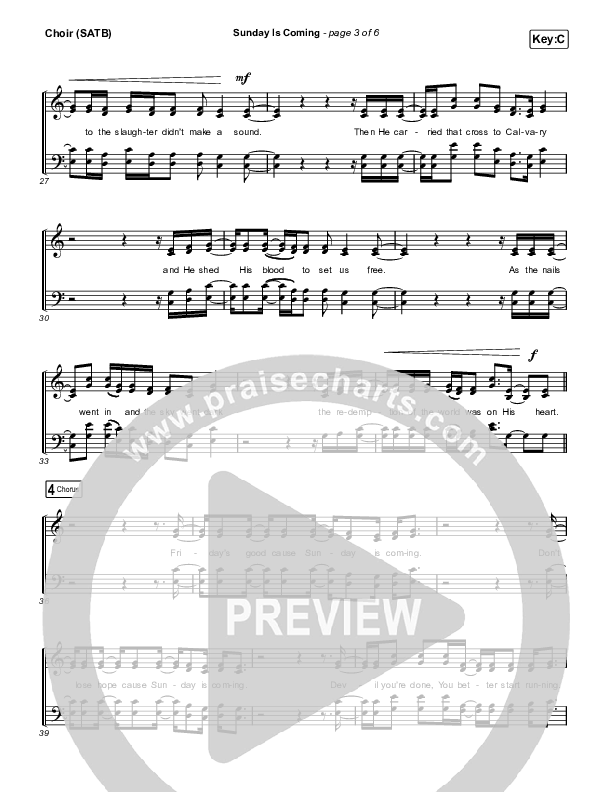 Sunday Is Coming Choir Sheet (SATB) (Phil Wickham)