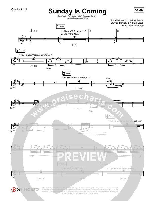 Sunday Is Coming Clarinet 1/2 (Phil Wickham)