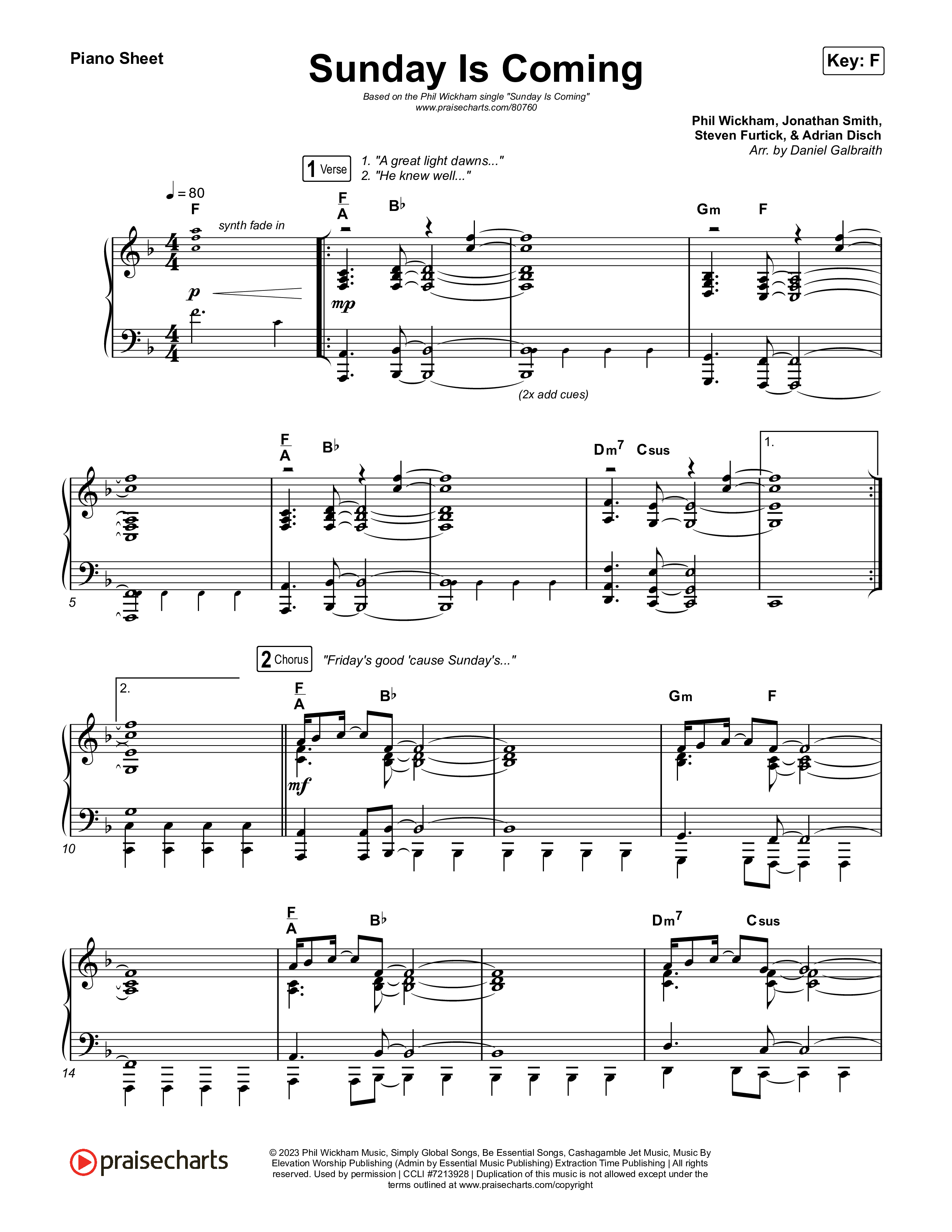 Sunday Is Coming Piano Sheet (Phil Wickham)