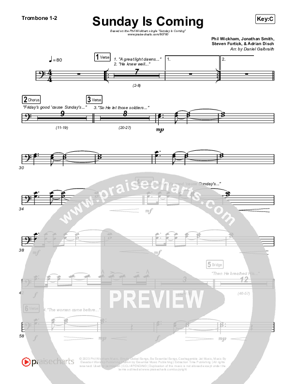 Sunday Is Coming Trombone 1/2 (Phil Wickham)