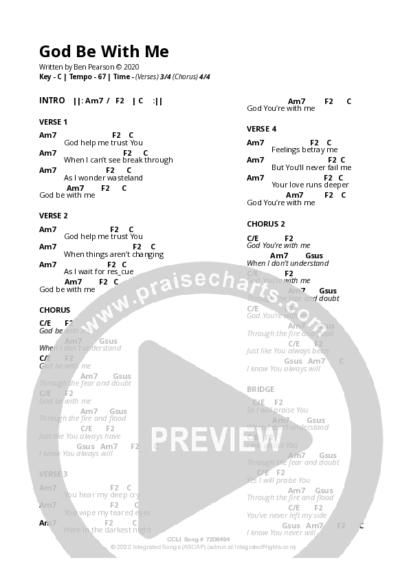 God Be With Me Chord Chart (Ben Pearson / Riverside Music)