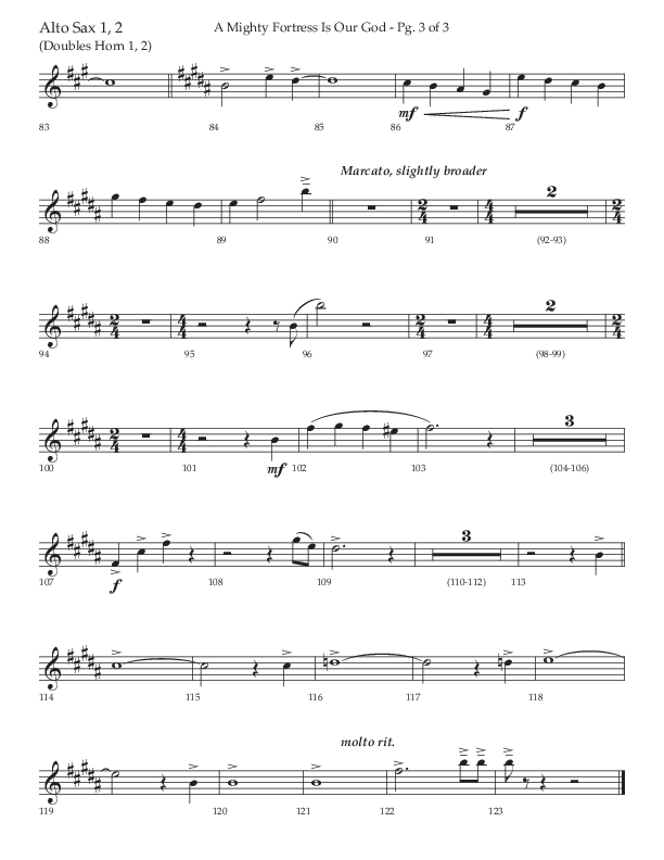 A Mighty Fortress Is Our God (Choral Anthem SATB) Alto Sax 1/2 (Lifeway Choral / Arr. Ken Barker)