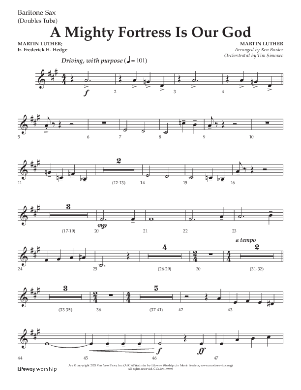 A Mighty Fortress Is Our God (Choral Anthem SATB) Bari Sax (Lifeway Choral / Arr. Ken Barker)