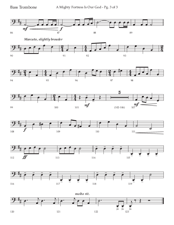 A Mighty Fortress Is Our God (Choral Anthem SATB) Bass Trombone (Lifeway Choral / Arr. Ken Barker)