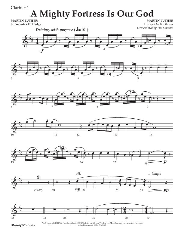 A Mighty Fortress Is Our God (Choral Anthem SATB) Clarinet 1/2 (Lifeway Choral / Arr. Ken Barker)