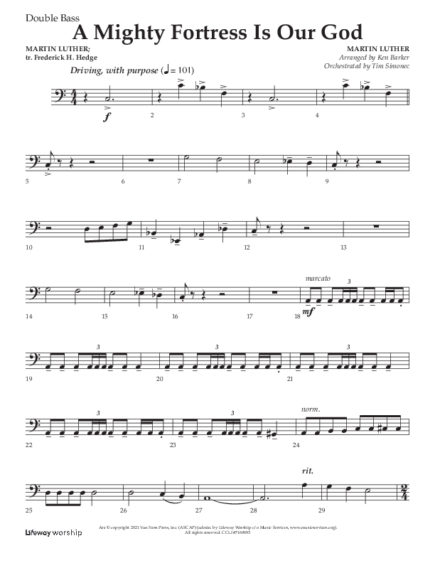 A Mighty Fortress Is Our God (Choral Anthem SATB) Double Bass (Lifeway Choral / Arr. Ken Barker)