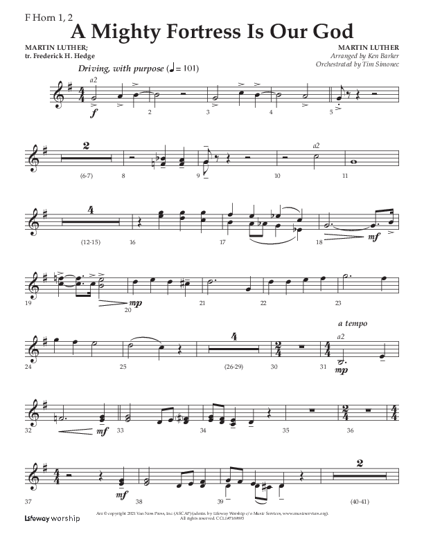 A Mighty Fortress Is Our God (Choral Anthem SATB) French Horn 1/2 (Lifeway Choral / Arr. Ken Barker)