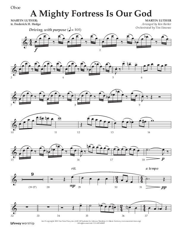 A Mighty Fortress Is Our God (Choral Anthem SATB) Oboe (Lifeway Choral / Arr. Ken Barker)
