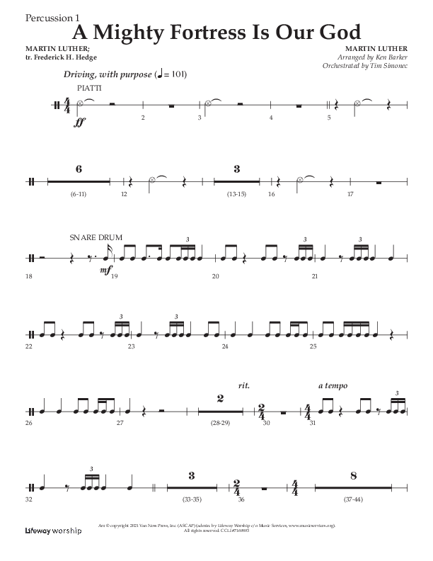 A Mighty Fortress Is Our God (Choral Anthem SATB) Percussion 1/2 (Lifeway Choral / Arr. Ken Barker)